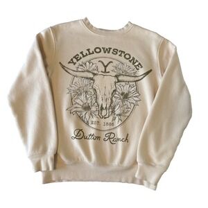 Yellowstone Dutton Ranch Graphic Logo Steer Floral Sweatshirt S Cream Western